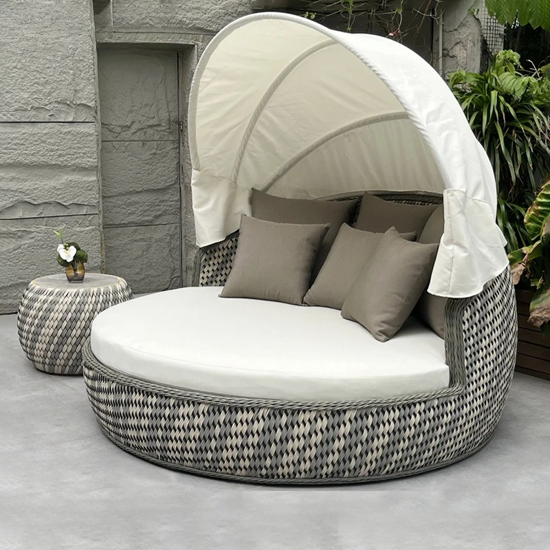 Outdoor Furniture For Pool - Круглая плетеная кушетка-шезлонг с защитой от